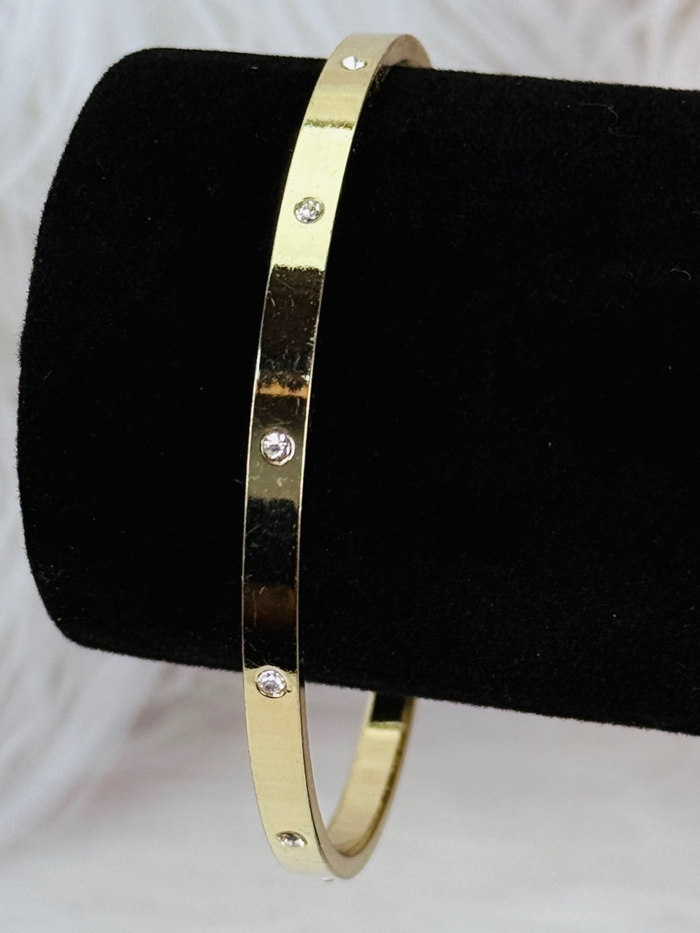 Vintage Goldtone, thin minimalist, bling accent bangle bracelet